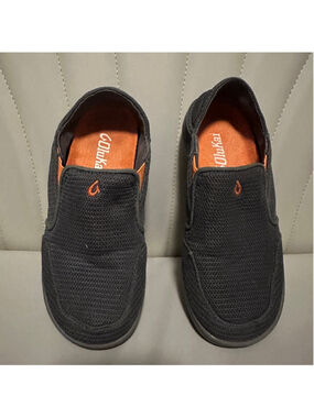 OluKai Nohea Mesh Kids Slip-On Shoes Black Orange Boys Size K1 US / EUR 33